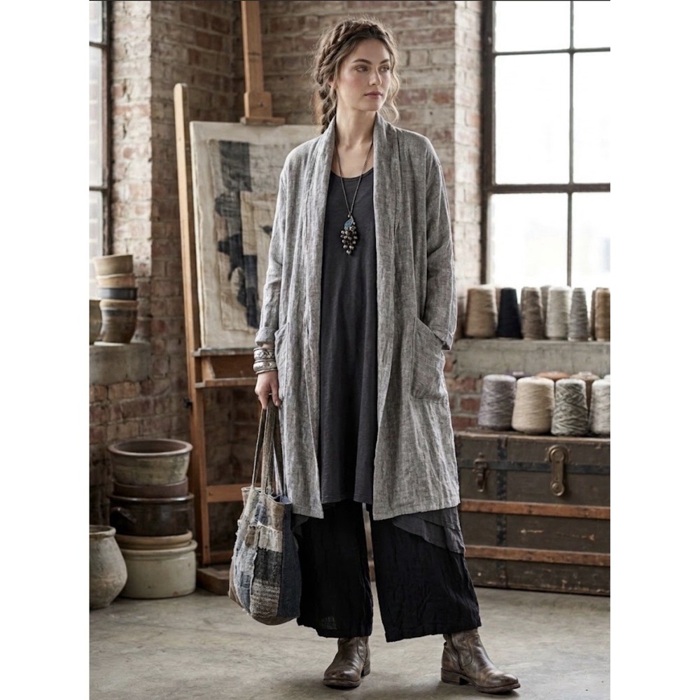 Pure Jill Linen Open Front Topper Cardigan Duster Natural Flax Size XS Artsy